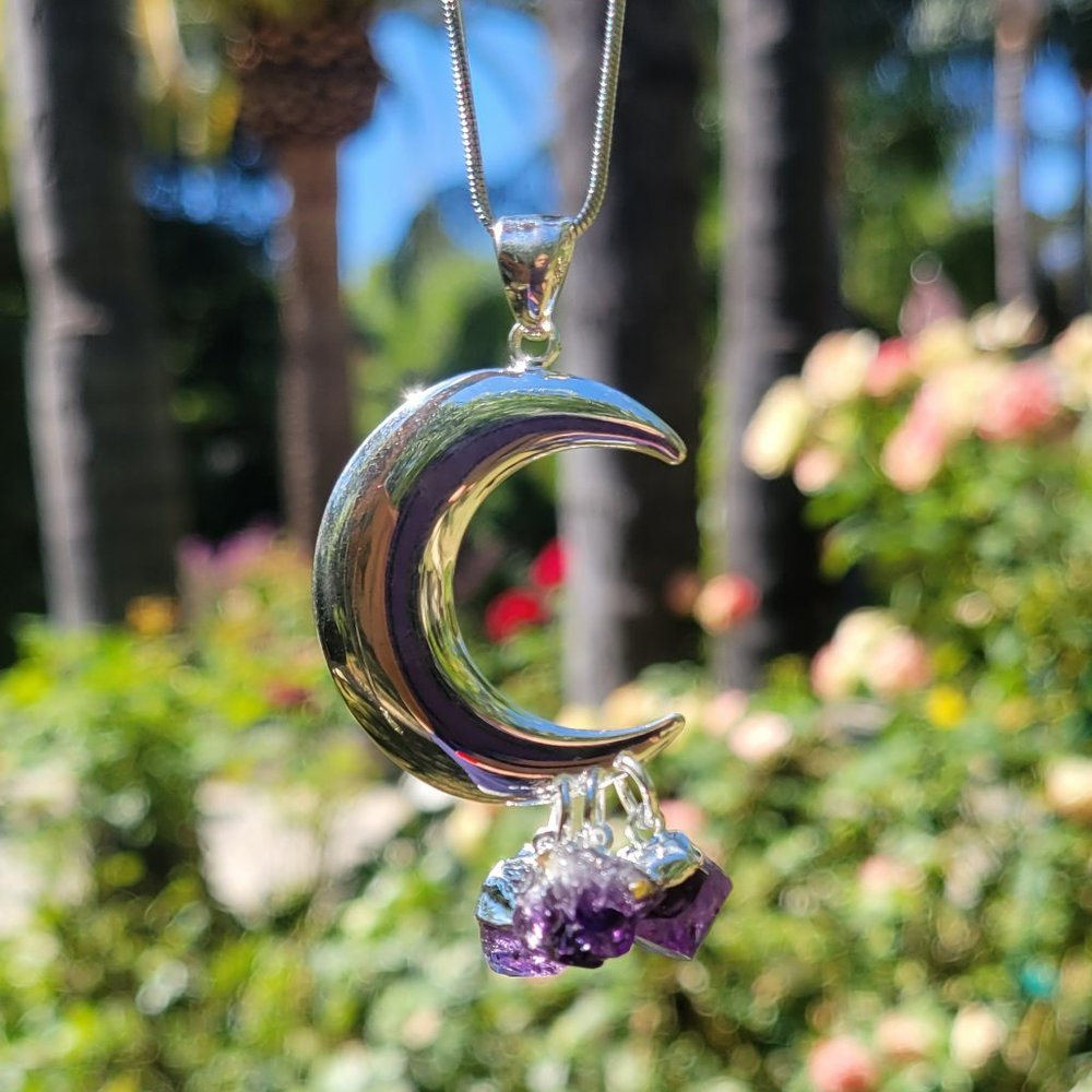 Three Piece Amethyst Cresent Moon Pendant